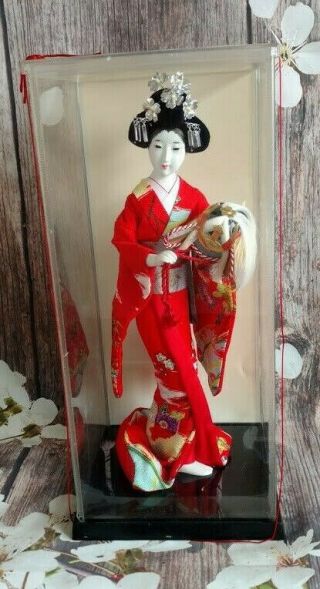 Vintage/antique Japanese Geisha Doll 12  W/samurai Helmet In Case 20
