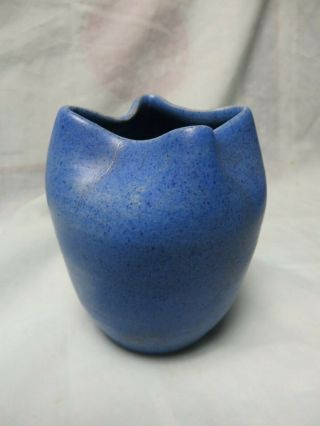 Vintage Blue Speckles Art Pottery Vase,  Signed Kirby,  Pinched Top,  4 1/2 " Studio