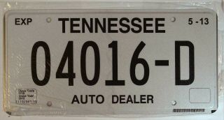 Tennessee Tn License Plate Tag 2013 Auto Dealer 04016 - D K