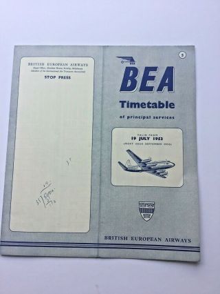 British Airways Timetable 1953 Collectable Aviation Airline Ephemera
