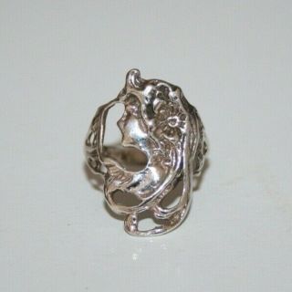 Vintage Sterling Silver 925 Art Nouveau Style Girl Silhouette Ring Size J