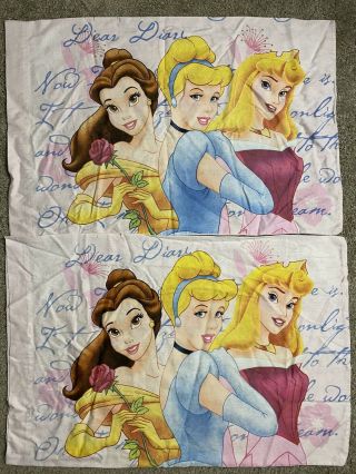 Vintage Disney Princess Standard Pillow Case Set Of 2 Cinderella Belle