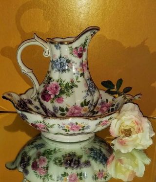 Pitcher Bowl Wash Basin Set Roses Pattern By Ornamental Collectibles 2