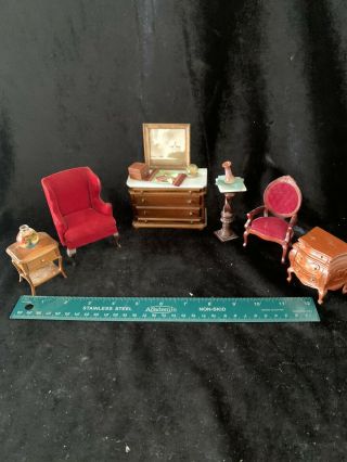 Vintage Red Velvet Chairs,  Marble Top Dresser End Table& Dollhouse (d - 1) 2