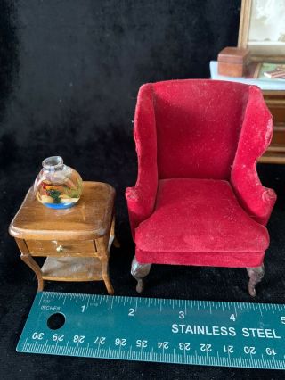 Vintage Red Velvet Chairs,  Marble Top Dresser End Table& Dollhouse (d - 1) 3