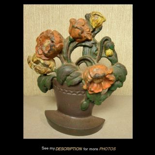 Antique Cast Iron Doorstop Flower Pot With Flowers