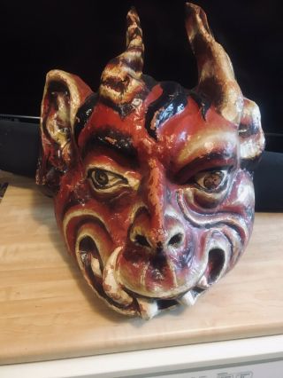 Large Antique Vintage Mexican Folk Art Paper Mache Devil Tribal Mask