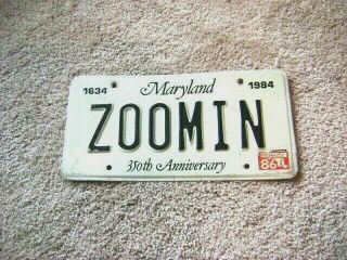 Maryland Vanity License Plate 1986 Issue Zoomin