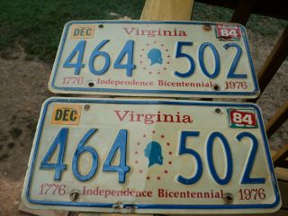 Pair - - 1976 - Virginia Va " Bicentennial " License Plates