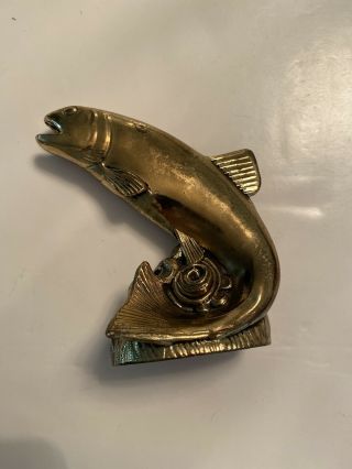Vintage Brass Fish Trout Paperweight Figurine Mid - Century