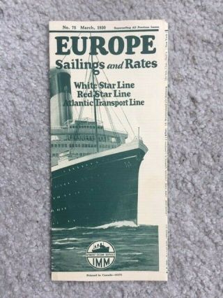 White Star Line - Sailing Schedule - Rates - 1930