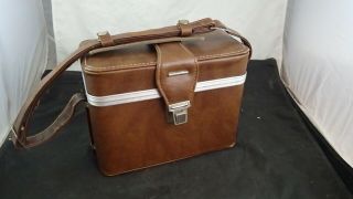 Vintage Brown Leather Camera Carrying Bag & Adjustable Strap 12 " X 6 " X 8 1/2 "