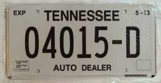 Tennessee Tn License Plate Tag 2013 Auto Dealer 04015 - D K