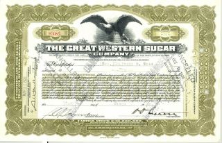 1926 Great Western Sugar Stock Certificate - Great Western Railroad Of Colorado