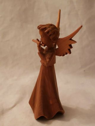 Vintage Hand Carved Wooden Christmas Angel Playing Flute Figurine Germany 3