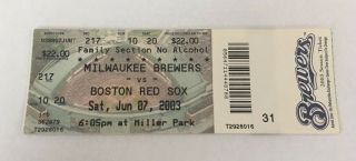David Ortiz Hr 261 Home Run June 7 2003 6/7/03 Brewers Red Sox Full Ticket