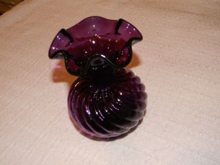 Vintage Fenton Purple Spiral Swirl Vase Signed By Don Fenton