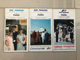 Three (3) Air France Timetables/schedules 1975,  1976 And 1977