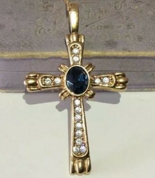Vintage Jewellery Stunning Gold Plate Amethyst Crystal Cross Pendant Necklace