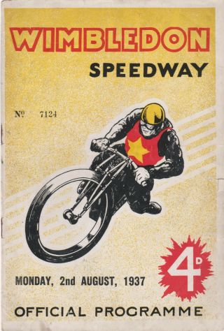 Vintage August 1937 Speedway Programme Wimbledon V Wembley