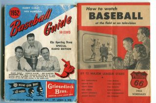 1952 Baseball Guide Harry Carey Gus Mancuso Griesedieck Bros.  & How To Watch