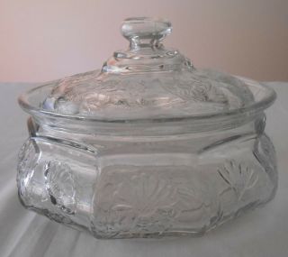 Vintage Clear Glass Candy Cookie Jar With Lid Serving Dish Floral Decor