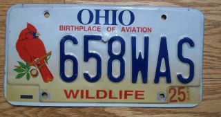 Single Ohio License Plate - 658was - Wildlife - Cardinal