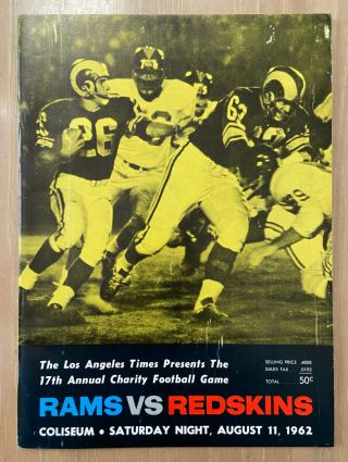 Vintage 1962 Nfl Washington Redskins @ Los Angeles Rams Football Program - Aug 11