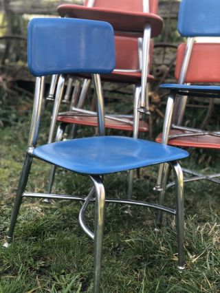 60s Mid Century Modern Heywood Wakefield “hey Woodite” School Chairs Blue & Red