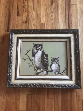 Authentic Paulo Painting Oil On Canvas Vintage Owls Nature