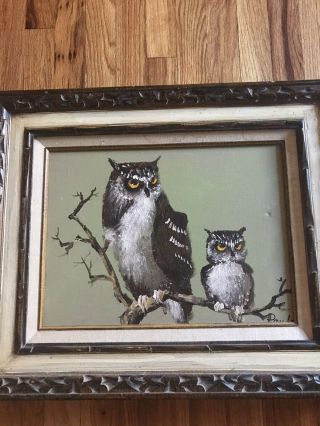 Authentic Paulo Painting Oil On Canvas Vintage Owls Nature 2