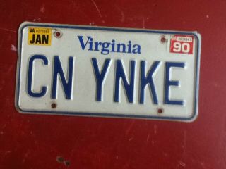 License Plate Tag Virginia Va Vanity Personalized Cn Yankee 1990 Rustic Usa