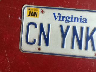 License Plate Tag Virginia VA Vanity Personalized CN Yankee 1990 Rustic USA 2