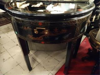 Chinese Asian Black Lacquer Tea/coffee Table,  Side Table With Mother Of Pearl
