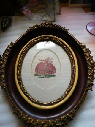 Vintage Petit Point Needlepoint With Stunning Oval Framed Victorian Lady Pink