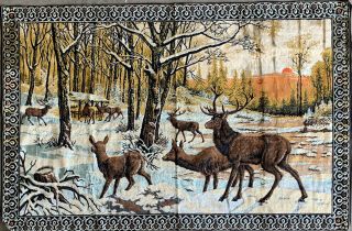 Vintage Deer Woods Tapestry Wall Hanging 73 X 48 Huge Winter Scene Man Cave Gift