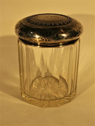 Antique Victorian Glass And Sterling Silver English Tobacco Jar