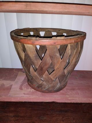 Early Wooden Slatted Fingered Gathering Basket Peach Basket C.  19th Century