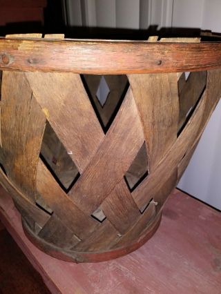 Early Wooden Slatted Fingered Gathering Basket Peach Basket c.  19th Century 2