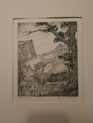 Lyman Byxbe pencil signed Etching DREAM LAKE Vintage Mountainscape 2