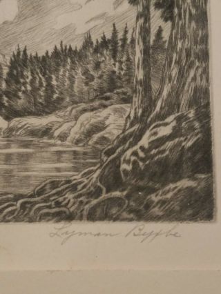Lyman Byxbe pencil signed Etching DREAM LAKE Vintage Mountainscape 3