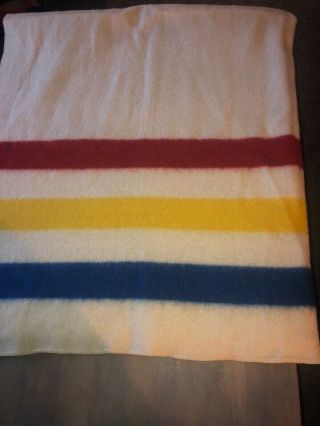 Vintage Antique Orrlaskan Wool Blanket,  Blue,  Red,  Yellow Stripe 70”x74” No Tag