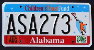 Alabama " Children`s Trust Fund - Kids Asa 273 " 2006 Al Specialty Icense Plate