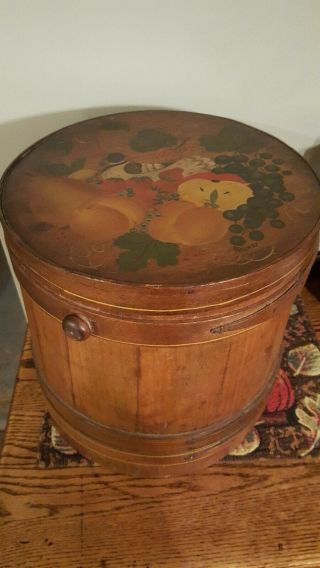 Antique Hand Painted Wood Firkin Sugar Bucket Primitive Folk Art Signed Sterner