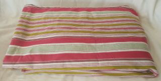 Pottery Barn Pink Raspberry Apple Green Striped Duvet Cover King Size Cotton