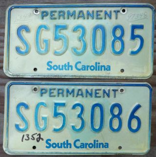 Two 1980s South Carolina State Government License Plates Consecutive S