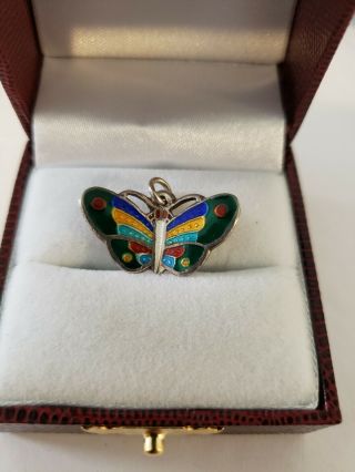 Vintage Sterling Silver Enamelled Butterfly Pendant/ Charm