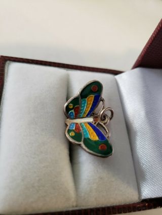 Vintage Sterling Silver Enamelled Butterfly Pendant/ Charm 2