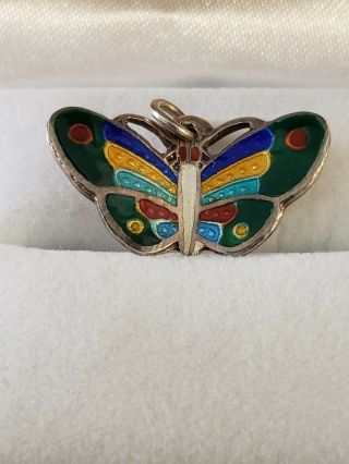 Vintage Sterling Silver Enamelled Butterfly Pendant/ Charm 3