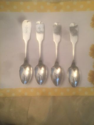 Antique Coin Silver Teaspoons (4) By Geo.  Wolf 5 3/4” Monogram " Ebm”